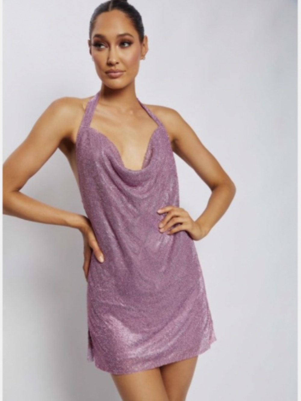 Meshki Meilani Low Back Diamanté Mesh Dress pink - Picture 4 of 5
